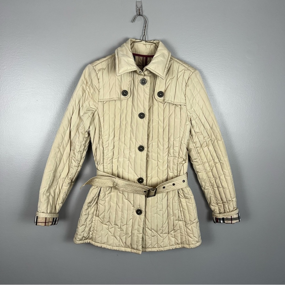 Burberry London Quilted Cream Jacket Size Medium Nova Check Cuff